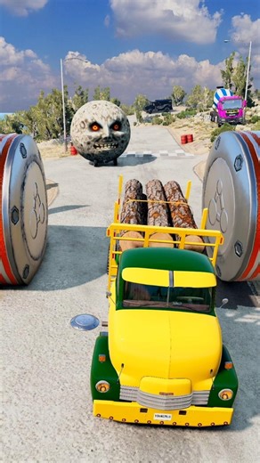 👉 Moon Car vs Hydraulic Press! Police Van & Mixer Crushed 😱 - BeamNG.Drive @BeamNgEpicShorts ​