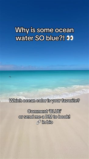 Turns out those unreal blue waters in the Caribbean and Greece are actually science 👀🌊 Clear, shallow water less plankton calm ocean conditions = that bright crystal blue color we all obsess over ✨ And honestly? Now I want to book a beach trip immediately 😂 comment ‘BLUE’ or DM me to book. #traveltiktok #travelfacts #beachvibes #ocean #bluewater