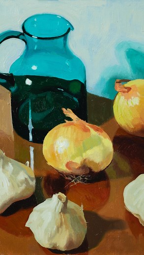 "Onion & Garlic Arrangement" 12x12 Oil on panel DM me if you're interested in this piece. There are times that I prefer silence and there are other times when I would prefer to hear something interesting or entertaining. My studio is right next to my bedroom and I like to turn my TV on in the bedroom and just listen while I work. What about you?...Do you listen to music, podcasts, or nothing at all? BTW: Want access to exclusive discounts and perks on my paintings and prints? Only my email list 
