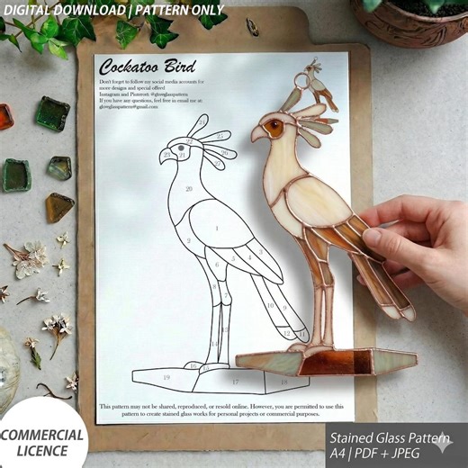 Cockatoo Bird Stained Glass Pattern PDF JPG - Etsy