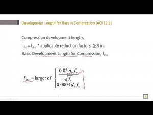 Reinforced Concrete | C4-L5 | Development Length for Bars in Compression (ACI 12.3)