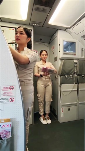Take a closer look at the beautiful flight attendant's announcement