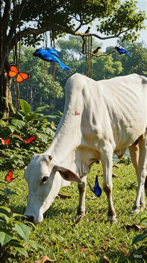 Cow eating grass beautiful sunlight