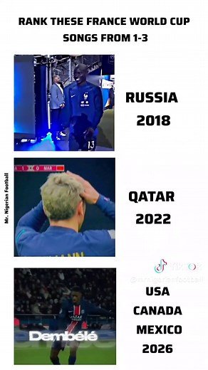 Rank France World Cup Songs: 1-3