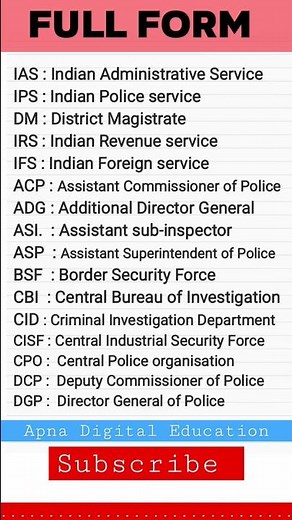 Important Full Form IAS PCS DM UPSC #police #fullform #administration #ias#pcs#gk #education#shorts
