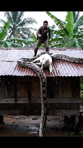 SLIDING TO THE EDGE! Giant Python vs. Goat in a Rainstorm!