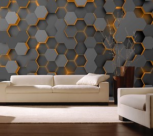 Geometric Orange Color Wall Mural Hexagons Hi-tech Wallpaper Abstract Pattern Mural Wall Decor Peel and Stick Wall Art Mural Home Decor - Etsy