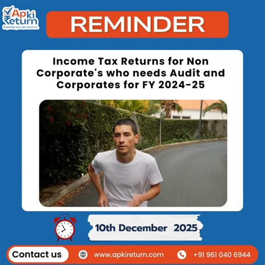 Income Tax Audit season for FY 2024–25 has begun. ⏳ For Non-Corporate entities and Corporates, timely completion of Tax Audit & ITR filing ensures full compliance and avoids penalties, disallowances, and interest exposure. Our expert team is handling Tax Audit, ITR Filing, Audit Report Uploading & Compliance Support with end-to-end assistance for businesses across India. 📌 Ensure your audit is completed accurately and before the deadline. #IncomeTaxAudit #ITRAudit #TaxAuditFY2024_25 #CorporateT