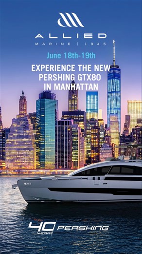 Exclusive Preview of the Pershing GTX80 New in Manhattan, New York on June 18th & June 19th! Contact Allied Marine, the Exclusive US Dealer of New Pershing Yachts, for a preview of the Pershing GTX80 New in New York! 🔗 Book your visit: https://bit.ly/4dK2rkI #AlliedMarine #Yachting #LuxuryYachts #YachtBrokerage #LuxuryListings #FerrettiGroup #Pershing #PershingYacht #PershingGTX80 #GTX80 #GTX80NYC #NewYork #Manhattan #FinancialDistrict #NY #Pershing40YearsTour #EastCoastSeaScape | Allied Marine