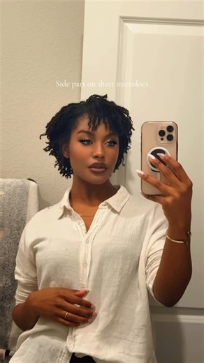 ✨Blessing | Microloc Journey 🪐 on Instagram: "I fear the side part is giving rich auntie 🙂‍↕️😮‍💨 #microlocs #shortlocs #chialocss #sideparthairstyles #locinspo"