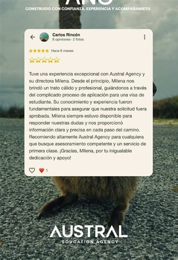 ✨ Recap Austral Education ✨ Cada review que ves en este video representa mucho más que una visa aprobada. Representa sueños cumplidos, noches de incertidumbre, esperanza… y finalmente, una gran noticia 💙 En Austral Education acompañamos cada proceso con compromiso, transparencia y dedicación, porque entendemos que detrás de cada solicitud hay una historia, una familia y un futuro en construcción. Gracias a quienes confiaron en nosotros, gracias por sus palabras y por permitirnos ser parte de su