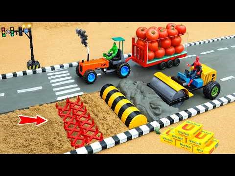 DIY Mini Tractor & Road Roller Build Concrete Road on Thorny Path | Construction Project