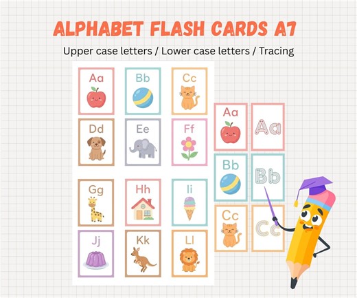 Alphabet Flash Cards A7 | Upper and Lower Case Cards | Tracing Printable - Etsy