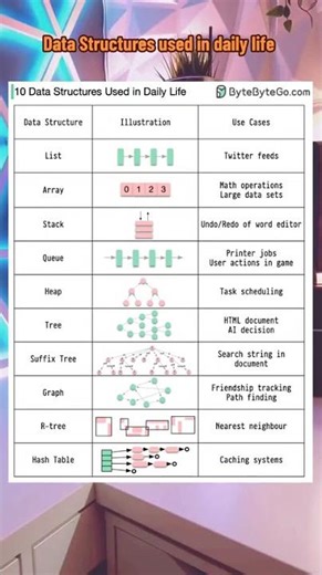 10 Data Structures Used in Daily Life | Illustrations, How & Where to Use #programing #shorts