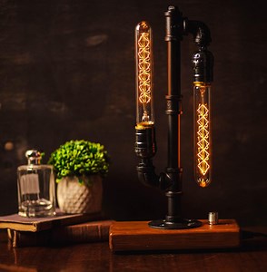 Industrial Desk Lamp, Steampunk Pipe Lamp, Edison Table Lamp, Vintage Desk Lamp, Rustic Table Lamp, Metal Desk Light, Accent Pipe Light - Etsy