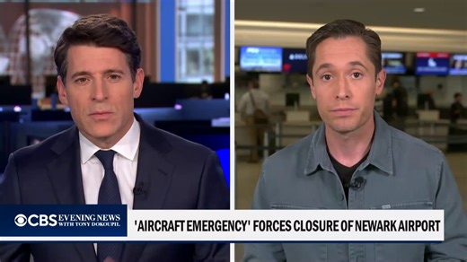 BREAKING: Newark Airport remains closed until 11 p.m. Wednesday after a ground stop was issued due to an aircraft emergency. Port Authority of New York and New Jersey said a JetBlue flight heading to Palm Beach, Florida, reported smoke in the cockpit and immediately turned around after experiencing engine failure. https://cbsn.ws/3MROND4 | CBS Evening News
