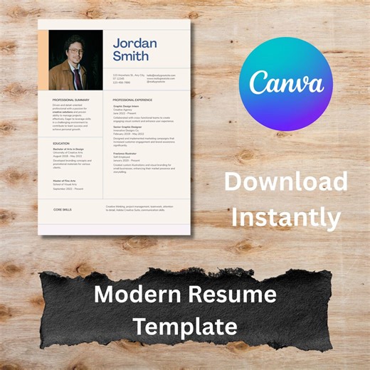 Professional Resume Template Canva | Modern CV Template | One Page Resume | Editable Job Resume | Clean Resume Design - Etsy