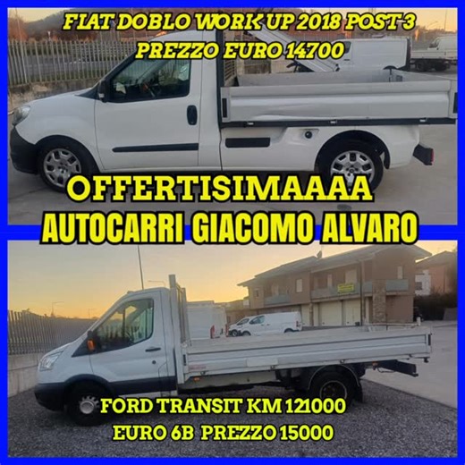 autocarri giacomo alvaro on Instagram: "Autocarri giacomo alvaro Fiat doblo work up 2018 km 101000 Ford transit cassone km 121000 Garanzia 12 mesi #truk #veicolicommerciali #fiat #"