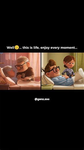 Genz Zoo on Instagram: "The opening montage of Up stands as one of the most emotionally powerful sequences in modern cinema. With no spoken dialogue, it tells the complete story of Carl and Ellie’s life together—first love, shared dreams, quiet routines, heartbreak, and loss—using only visual storytelling and Michael Giacchino’s gentle, recurring musical theme. Through subtle facial expressions, body language, and carefully paced moments, Pixar compresses decades of joy and sorrow into just a fe