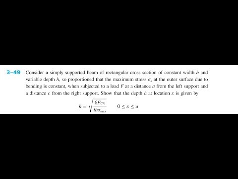 Consider a simply supported beam of rectangular cross section of constant width and variable depth