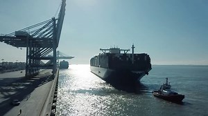 Drone footage shows world's largest ship container HMM Algeciras