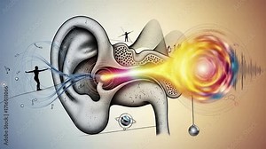 Human ear anatomy, auditory system with sound waves and connections