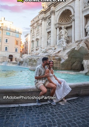 Save this to upgrade your travel photos... #AdobePhotoshopPartner Edit with @Photoshop on mobile! It's the # 1 way we edit our photos, especially when we are in super crowded and touristy locations, but still want to make it look like we have the place to ourselves! We've learned over the years it's almost impossible to have a place like the Trevi Fountain all to yourself to capture the picture-perfect moment, even when we show up at sunrise! But by editing with Photoshop on mobile, we can creat