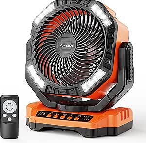 40000mAh Rechargeable Camping Fan, Battery Operated Fan with Light & Remote, 12" Portable Outdoor Fan, Auto Oscillating Battery Powered Floor Fan for Tent RV Car Travel Jobsite Hurricane Power Outages
