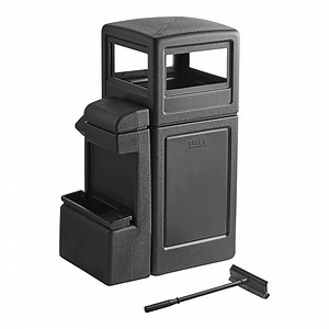 Lavex 42 Gallon Black Dome Top Trash Can with Paper Towel Dispenser, Squeegee, and Windshield Wash Station
