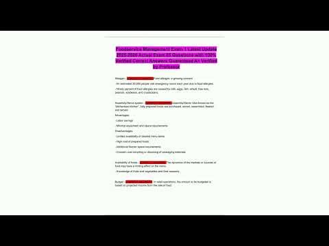 Foodservice Management Exam 1 Latest Update 2025 2026 Actual Exam 65 Questions with 100 Verified Cor