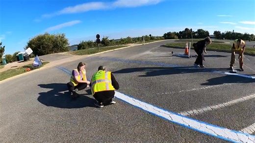 With the Gravelly Point parking lot closed to traffic, it was the perfect time to refresh the crosswalk. As you can see there wasn't much of a crosswalk before. Adding fresh paint greatly improves the safety of trail users. This improvement used around $120 in supplies. Donating even small amounts can make a big difference: https://buff.ly/rEbSilI | Friends of the Mount Vernon Trail