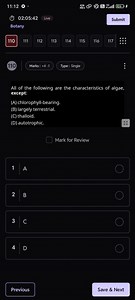 All of the following are the characteristics of algae, except:... | Filo