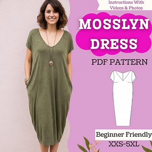 Cocoon Knit Dress Sewing Pattern (PDF) | Knee-Length V-Neck Shift Dress | Women’s Digital Download