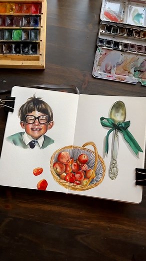 how this season has been making me feel 🥰 I get a super cozy feeling looking at this spread, I’m excited to fill the little gaps with little trinkets. I’m thinking buttons, stamps, etc. just going with what I feel 😊 🩷✨checkout my website to find my originals, prints, YouTube, patreon tutorials, and more! All linked in my bi0! . . #watercolor #watercolorart #painting #season #seasonsgreetings #seasonal #holidayseason #apples #fall #autumn #preppy #classic #vintage #oldmoney #portrait #tablewea