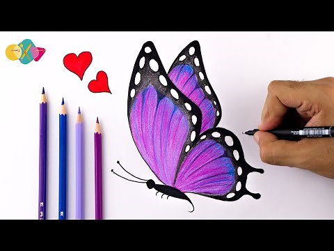 رسم فراشة ملونة و واقعية للمبتدئين سهلة جدا | درس رسم سريع و سهل مع تحدي ممتع !!