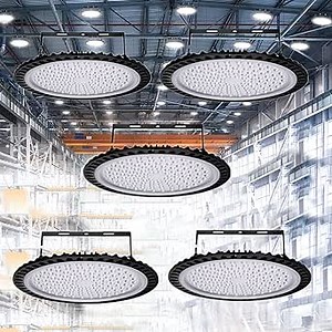 UFO LED High Bay Light 500W 5-Pack, 50000LM Super Bright Shop Lighting, 6500K Daylight, Waterproof for Factory Warehouse Workshop