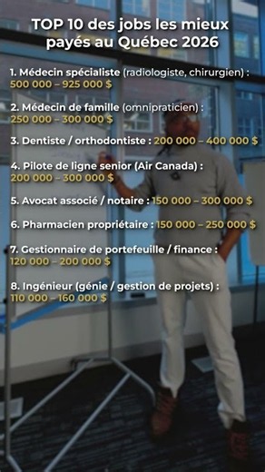 TOP 10 Des Jobs Les Mieux Payés Au Québec En 2026 !