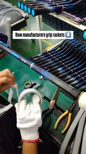 This is how manufacturers grip tennis racket in bulk & that’s our Functional Tennis Saber Training Aid The Saber is an on-court training aid that plays like a normal tennis racket but with a much smaller head size. This unique design with its 37 sq. inch head forces players to focus on ball tracking, optimise footwork, and execute a clean, efficient swing to connect with the ball. #tennis #tenniscoach #tenniscoaching | Functional Tennis