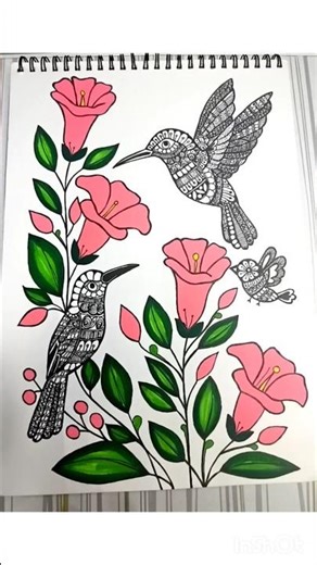 How to draw a beautiful hummingbird mandala with flowers/Easy art #shorts #hummingbirdart #drawing