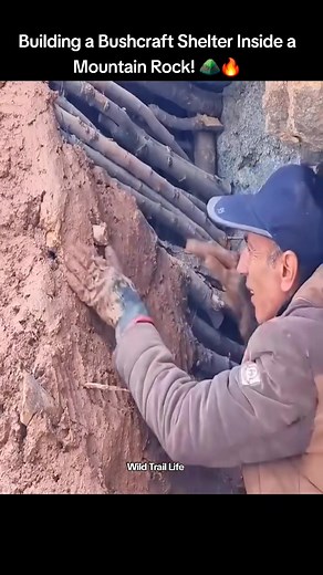 Building a strong bushcraft shelter using stones and tree branches inside a natural mountain rock cavity. There’s nothing like creating your own shelter in the wild! 🌿🔥 Follow for more wilderness adventures! 👣 #camping #outdoor #bushcraft #adventure #satisfied | Wild Trail Life