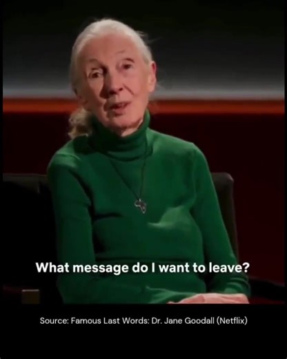 " Don't lose hope" - Dr. Jane Goodall filmed an interview with Netflix in March 2025 that she understood would only be released after her death. In her final message to humanity, Jane Goodall didn’t soften her words. She named the names. Trump. Musk. Netanyahu. Putin. Xi. She imagined sending them off on a one-way rocket, out of Earth’s orbit — not out of cruelty, but out of hope. Hope that, without them, this planet might heal. But it’s what she said after that stayed with me. "When I’m gone, r