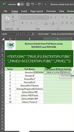 Remove Initials from Full Name using TextSplit and TextJoin in Excel #exceltricks #exceltips