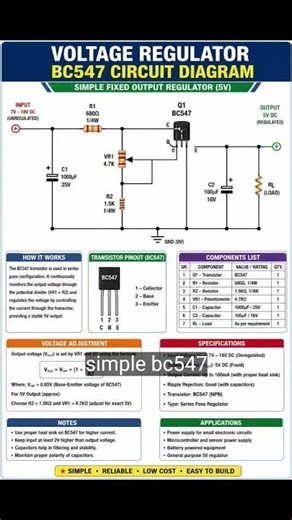 BC547 Simple 5V Voltage Regulator Circuit Diagram (DIY Series Pass Regulator)