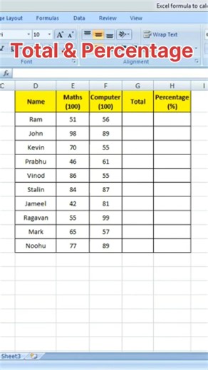 Calculate Total & Percentage #excel #exceltutorial