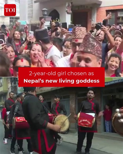 96K views · 918 reactions | A two-year-old girl, chosen as Nepal’s new living goddess, was carried by family members from their home to a temple palace in Kathmandu, during the country’s biggest festival. #Nepal #Goddess #Kathmandu #Festivals #NepalCulture | The Times of India | Facebook