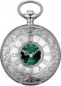 BOSHIYA Vintage Herren Taschenuhr mit Kette Einzigartiges Blau/Grün Römischen Ziffern Zifferblatt Analog Quarz Taschenuhr für Herren Schwarz/Silber