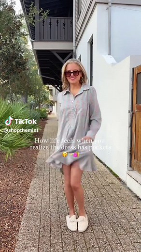 Stunning Light Blue Floral Shirt Dress with Pockets