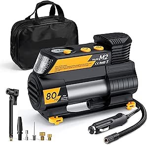 Intexca 12V DC Digital Auto Tire Inflator with LCD Display, LED Light, Carrying Bag (Yellow)