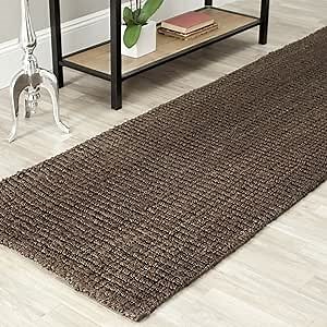 SAFAVIEH Natural Fiber Collection Runner Rug - 2'6" x 16', Brown, Handmade Jute, Farmhouse Style, Chunky Textured Thick Pile (NF447D)