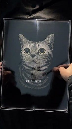 The Art of Scratches I draw a cat with a knife. Acrylic scratch 3D painting #Random drawin